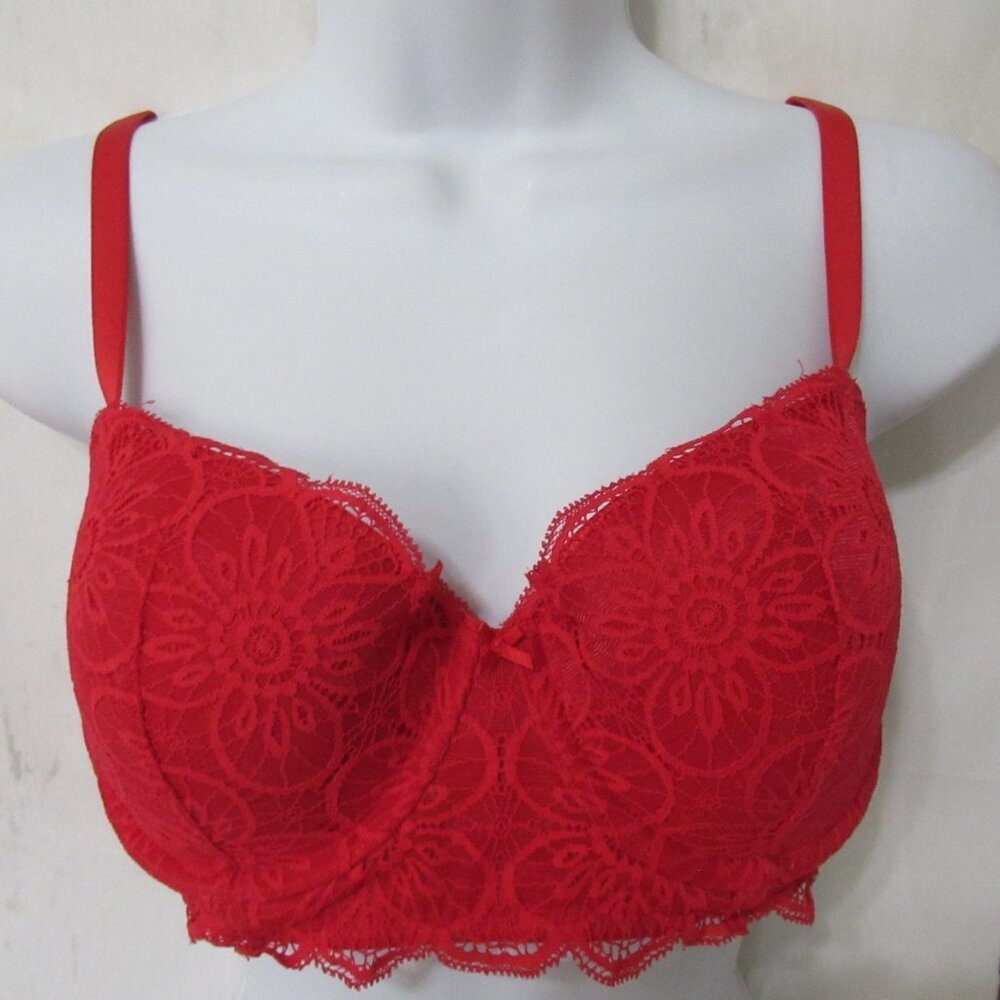 Aerie Bra 34D Red Balconette Lace Underwire Back Closure